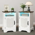 thumbnail image 1 of YEXJ Farmhouse Nightstand Set of 2, White Night Stand with LED Lights and Charging Station, Bedside Table Set of 2 with Storage and Door, Wood End Table for Bedroom, Home Office, Antique White, 1 of 10