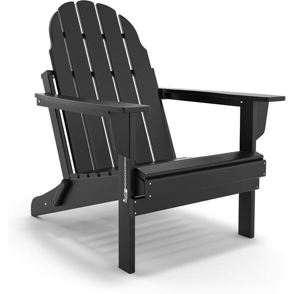 YEXJ Folding Adirondack Chair-Durable HDPE Poly Lumber All-Weather Resistant, Foldable Oversized Balcony Porch Patio Outdoor Chair for Lawn, Backyard, Deck, Garden, Camping - Easy Installation,Black