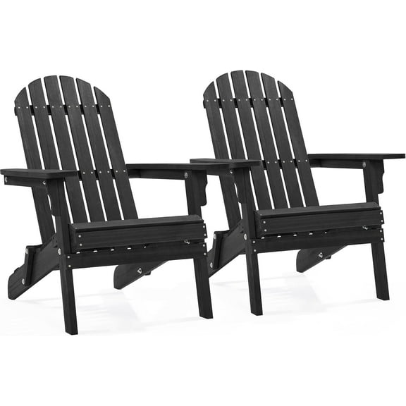 YEXJ Folding Adirondack Chair Set of 2 Outdoor, 300LBS Solid Wood Garden Chair Weather Resistant, Fire Pit Lounge Chairs for Garden/Yard/Patio/Lawn, Black
