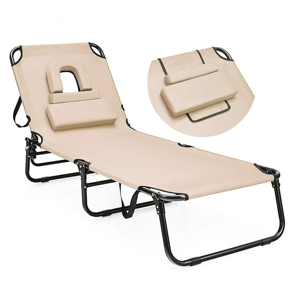 YEXJ Folding Chaise Lounge Chair - Adjustable Patio Beach Camping Recliner Convertible to Bed