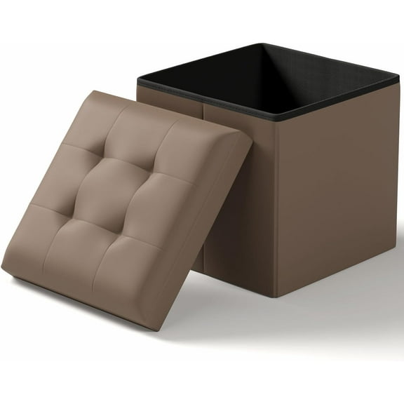 YEXJ Folding Storage Ottoman Bench, Multi-Functional Ottoman Foot Rest, End of Bed Bench, Storage Chest for Living Room, Bedroom, Hallway, Entryway, Holds Up to 700 lbs-15"D x 15"W x 15"H-Brown