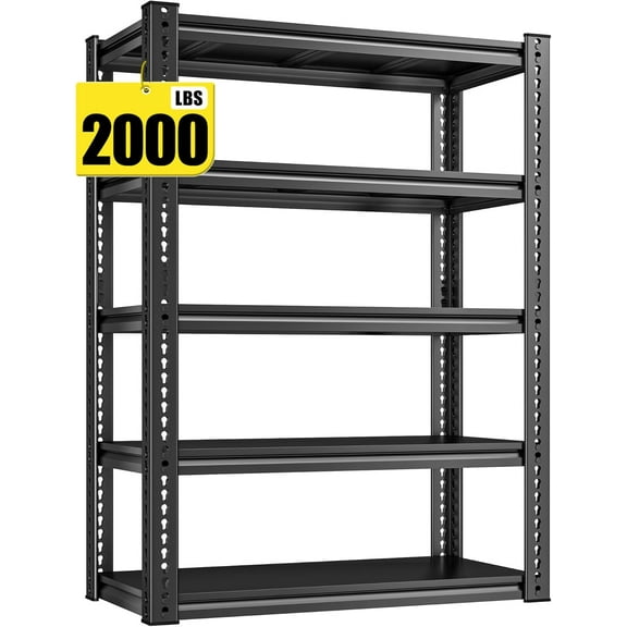 YEXJ Garage Shelving Load 2000 LBS, Adjustable 5-Tier Storage Shelves, Metal Shelving Units and Storage Rack Shelf for Garage, Basement, Kitchen, 32" W x 17" D x 72" H, Black