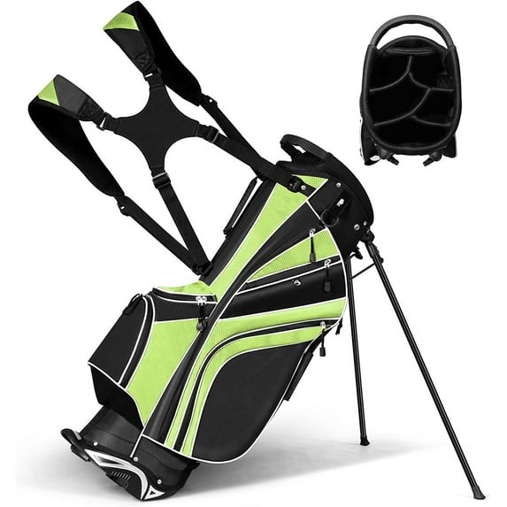 YEXJ Golf Stand Bag with 6 Way Top Dividers, Lightweight Golf Bag with Adjustable Dual Strap & 8 Pockets, Waterproof Rain Hood, Portable for Men Women,Green