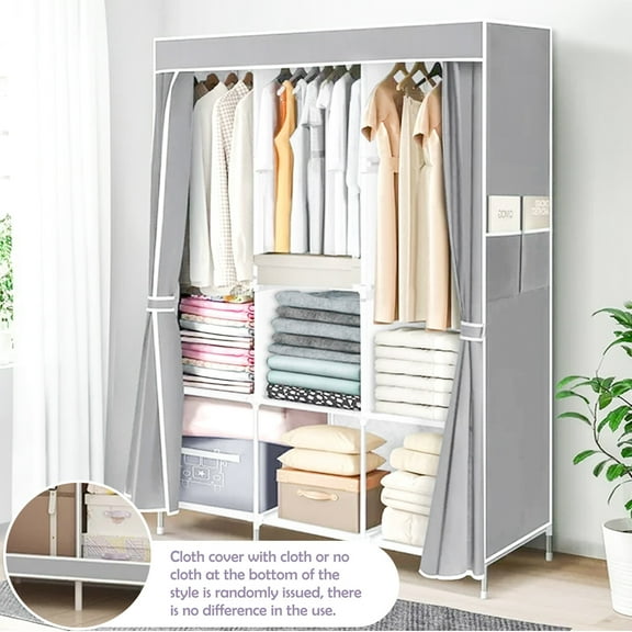 YEXJ Heavy Duty Portable Closet Organizer Wardrobe Clothes Shoe Clothes Rack w/ Cover