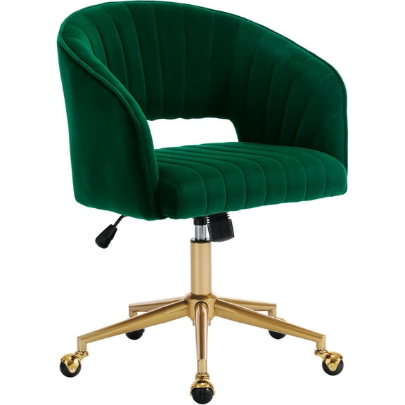 YEXJ Home Office Chair Swivel Velvet Desk Chair Accent Armchair Upholstered Modern Tufted Chairs with Gold Base for Girls Women Ergonomic Study Seat Computer Task Stools for Living Room-Green