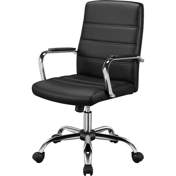 YEXJ Managerial Executive Chairs Office Task Chair Mid-Back PU Leather Ergonomic Computer Desk Chair w/Lumbar Support Swivel Wheels Thick Padding Seat for Home Office, Black