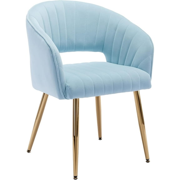YEXJ Modern Velvet Desk Chair Accent Armchair Upholstered Tufted Chairs Dining Chairs, Tufted Vanity Chairs Side Chairs with Gold Metal Legs for Dinging Room Living Room Restaurant-1 PC-Baby Blue