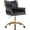 thumbnail image 1 of YEXJ Modern Velvet Home Office Desk Chair with Hand Woven Backrest, Upholstered Adjustable Makeup Vanity Chair with Armrest and Golden Metal Base with Wheels for Living Room Bedroom Study(Gray), 1 of 10