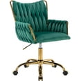 thumbnail image 1 of YEXJ Modern Velvet Home Office Desk Chair with Hand Woven Backrest, Upholstered Adjustable Makeup Vanity Chair with Armrest and Golden Metal Base with Wheels for Living Room Bedroom Study(Green), 1 of 10