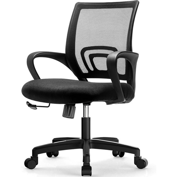 YEXJ Office Chair with Ergonomic Mid Back Cushion Lumbar Support Adjustable Swivel Rolling Computer Gaming Desk Chair Comfy Mesh Seat Wheels Home Executive Use-1-All Black