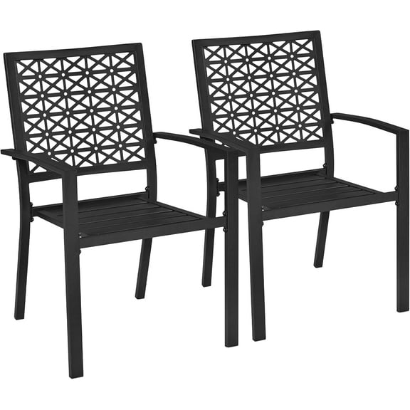 YEXJ Outdoor Patio Dining Chairs Set of 2 with Armrests and Metal Frame, Heavy-Duty Metal Black Outdoor Chairs Stackable for Garden, Lawn and Yard