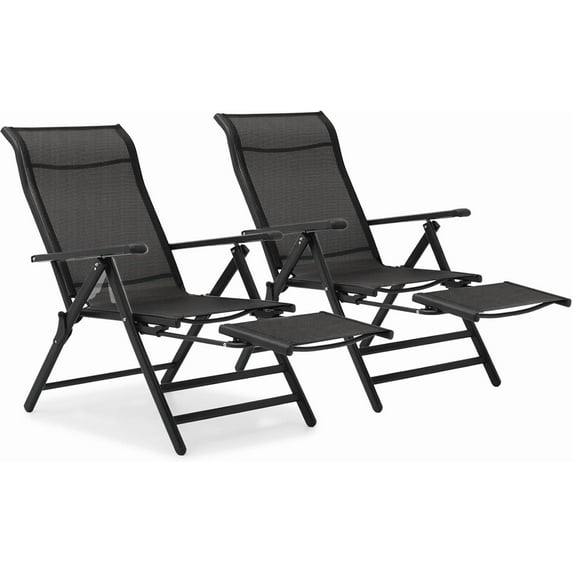 YEXJ Outdoor Patio Folding Chairs Set of 2, Oversized Portable Dining Chairs with Armrests, Lounge Chair with Footrests for Camping, Beach, Garden, Lawn, Pool, Backyard, Deck-Black