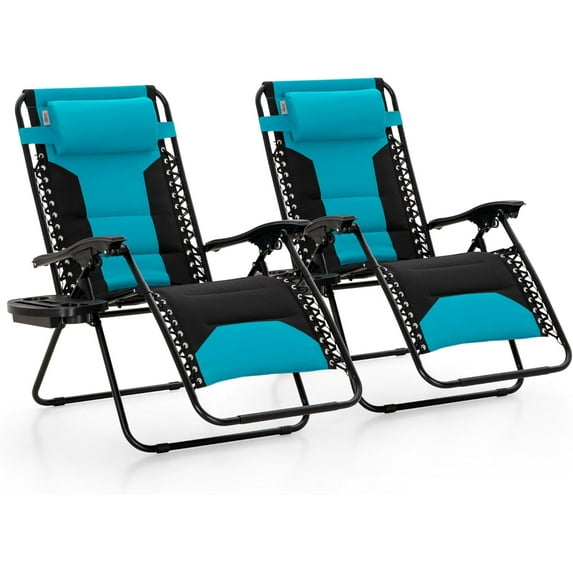 YEXJ Oversized XXL Padded Zero Gravity Chair, Lawn Outdoor Lounge Chairs Set of 2, Foldable Recliners 28" Wide Seat Anti-Gravity for Patio Camping Poolside Yard, Support 400lbs-2-Aqua - Oversize