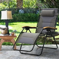 YEXJ Oversized XXL Padded Zero Gravity Lounge Chair 30" Wide Seat Anti Gravity Lawn Chair Foldable Recliner Outdoor Camp Chair for Poolside Backyard Beach, Support 400lbs-Light Grey