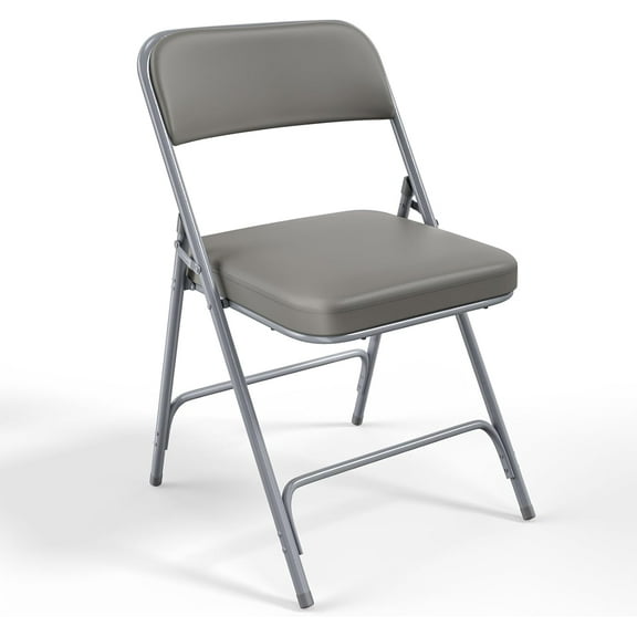 YEXJ Padded Folding Chairs with Comfortable Thick Padding and Steel Metal Frame, Portable, Storable Indoor/Outdoor Seating for Office Events, Wedding Party, Dining, PU, Gray, 1 Pack