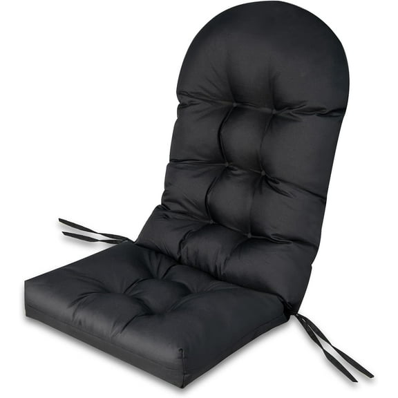 YEXJ Patio Adirondack Chair Cushion - 49” x 23” High Back Rocking Chair Cushion w/Fixing Straps, Durable & Fade Resistant, 5” Thick Tufted Seat Pad for Indoor & Outdoor Chairs (Black, 1)