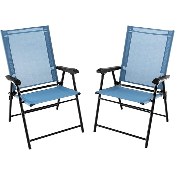 YEXJ Patio Chairs Set of 2, Folding Patio Chairs for Deck Beach Camping Dining Picnic, Portable Sling Back Chairs Space Saving Blue