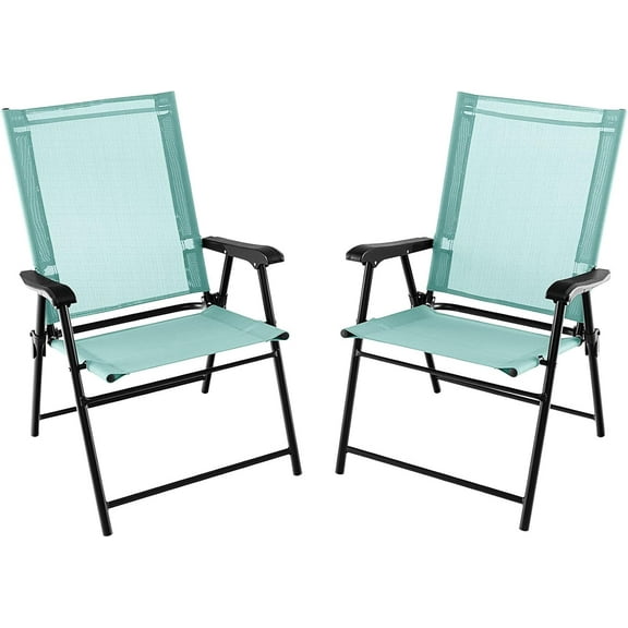 YEXJ Patio Chairs Set of 2, Folding Patio Chairs for Deck Beach Camping Dining Picnic, Portable Sling Back Chairs Space Saving Turquoise