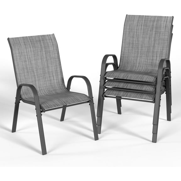 YEXJ Patio Dining Chairs Set of 4, Outdoor High Stacking Chairs for All Weather, Breathable Seat Fabric and Alloy Steel Frame for Backyard, Porch, Garden-4-Grey