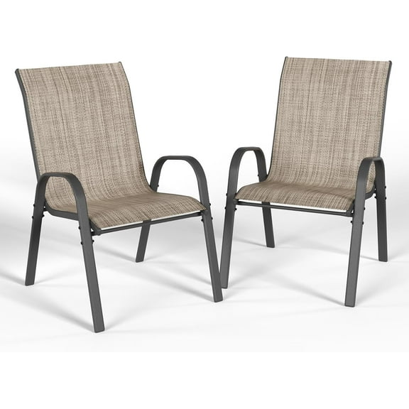 YEXJ Patio Dining Chairs Set of 2, Outdoor Stackable Dining Chairs High Back, Patio Furniture for Backyard, Porch, Garden, Poolside-2-Brown