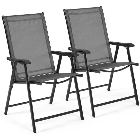 YEXJ Patio Dining Chairs Set of 2 with Armrests, Outdoor Folding Chairs with Metal Frame and Backrest for Lawn, Garden, Yard and Poolside-2-Black