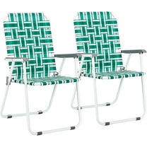 YEXJ Patio Lawn Webbed Folding Chairs Set of 2, Outdoor Beach Chair Portable Dining Chair for Yard, Garden (Green, Classic)