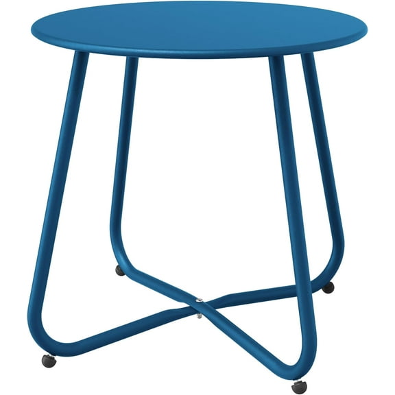 YEXJ Patio Side Table, Round Metal Steel Weather Resistant Portable Patio Tableļ¼ Outdoor and Indoor Patio Small Table for Garden Balcony Yard, Peacock Blue