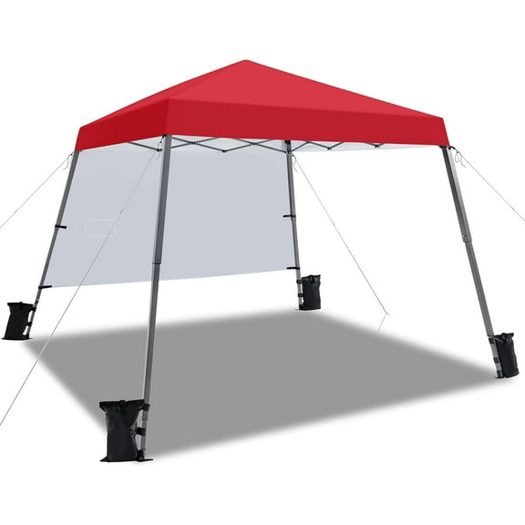 YEXJ Pop Up Canopy Tent with Backpack, 10x10 Base Portable Easy One Person Setup Folding Shelter Compact Lightweight Slant Leg Canopy with 1 Sidewall, 8x8 Top, Red