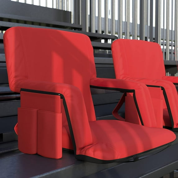 YEXJ Portable Stadium Chair with Armrests, Reclining Padded Back & Seat, Lightweight Metal Frame & Backpack Straps, Storage Pockets