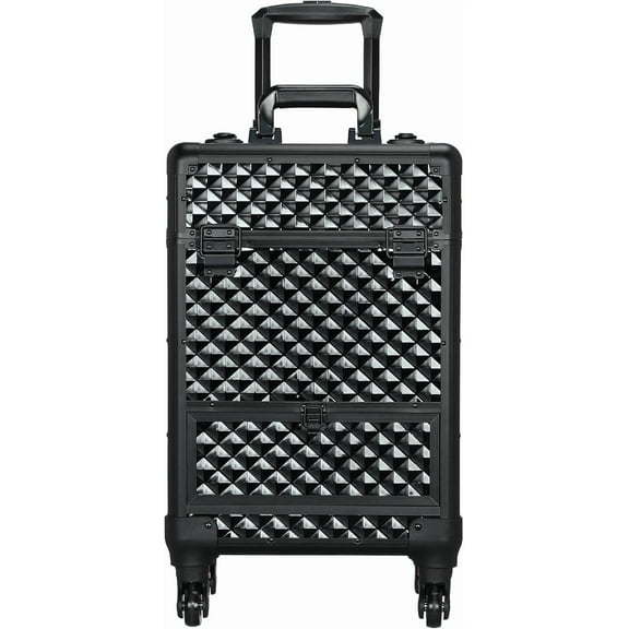 YEXJ Professional Rolling Make-Up Travel Case/Trolley and Large Drawer Lockable Studio/Cosmetic Train Case on Removable Wheels, Black