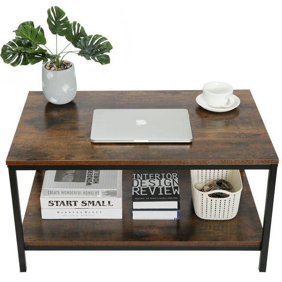 YEXJ Rectangular Coffee Table – 31", Wood Tone with Storage Shelf, Practical for Living Spaces