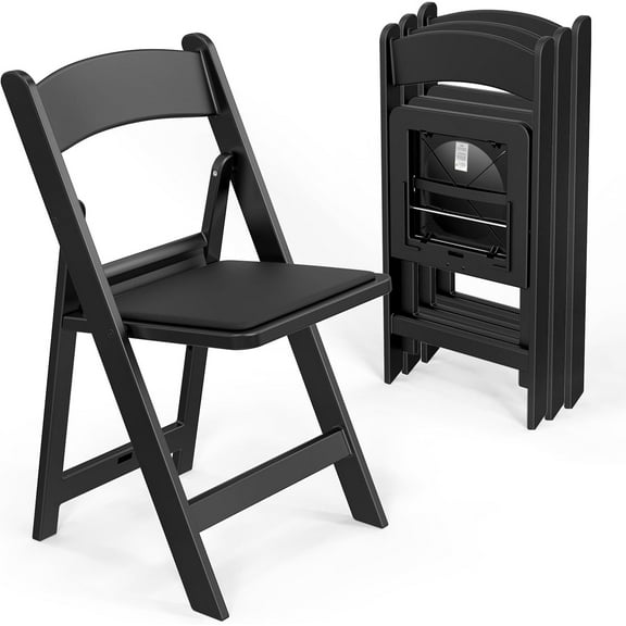 YEXJ Resin Folding Chairs with Cushion, Foldable Plastic Chair with Comfortable Padded Seats, Perfect for Event Party Indoor Outdoor-4-Black