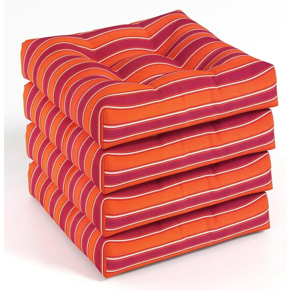 YEXJ Set of 4 Tufted Patio Cushions, 4" Outdoor Seat Cushions, Waterproof & High Elasticity for Comfortable Sitting Experience, Square Chair Cushions for Indoor Outdoor Use-2-Red+orange