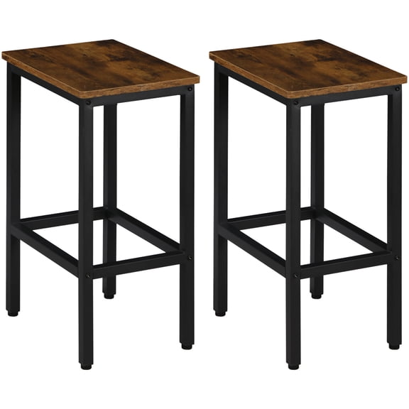 YEXJ Set of 2 Brown Bar Stools Square Wood Top Breakfast Chair w/Footrest for Kitchen