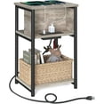 thumbnail image 1 of YEXJ Side Table with Charging Station, 3-Tier End Table with USB Ports and Outlets, Nightstand for Living Room, Bedroom, 11.8 x 13.4 x 22.8 Inches, Plug-in Series,Greige + Black, 1 of 11