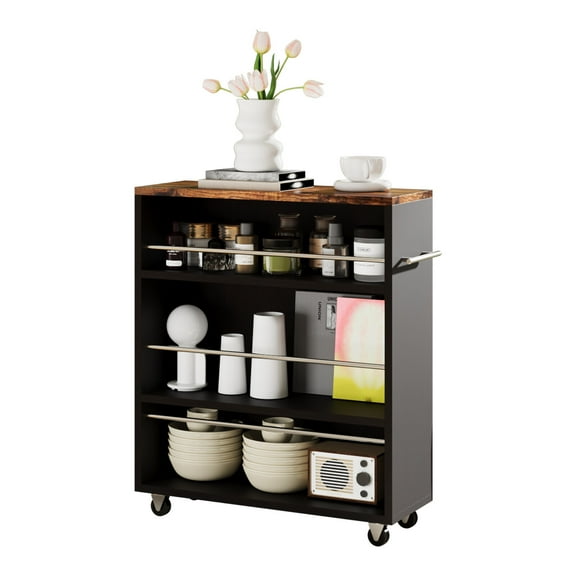 YEXJ Slim Storage Cart Rolling Side Cabinet Afjustable Shelf Narrow Corner Organizer,Black