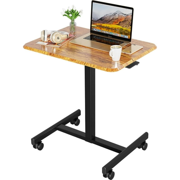 YEXJ Small Mobile Laptop Desk with Wheels Portable Adjustable Height Rolling Standing Table for Home, Office and Classroom, 1 Pack, Rustic Brown