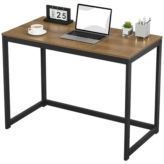 YEXJ Small Modern Computer Study Desk For Home Office, Dark Brown, 39"