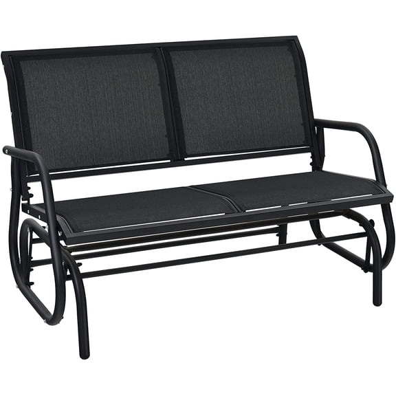 YEXJ Swing Glider Chair 48 Inch with Spacious Space, 2 People Swing Lounge Glider Chair Cozy Patio Bench Outdoor & Indoor for Patio, Backyard, Poolside, Lawn Steel Rocking Garden Loveseat (Black)
