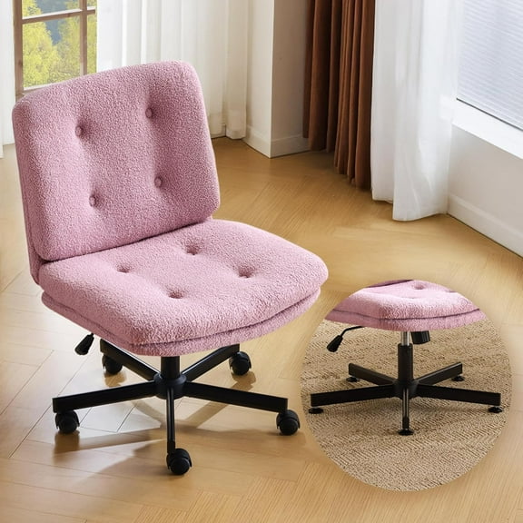 YEXJ Swivel Armless Criss Cross Chair with Dual-Use Wheels,Adjustable Height Cross-Legged Office Desk Chair, Vanity Chair, Rolling Computer Chair for Home,Teddy Fleece Purple