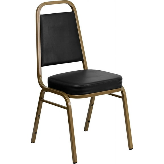 YEXJ Trapezoidal Back Vinyl Stackable Banquet Chair, Multipurpose Stacking Chair with Padded Seat and Back, Black/Gold