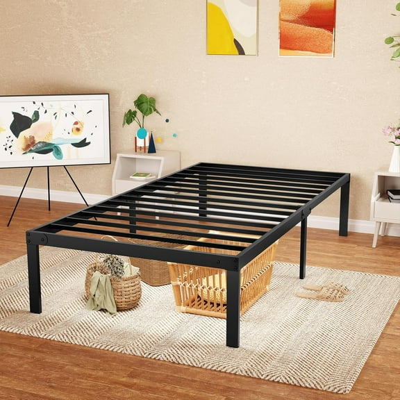 YEXJ Twin Size Bed Frame No Box Spring Needed Heavy Duty Platform Bed Frames with Under Bed Storage Space Easy Assembly, Sturdy Steel Slat Support, 14 inch Height