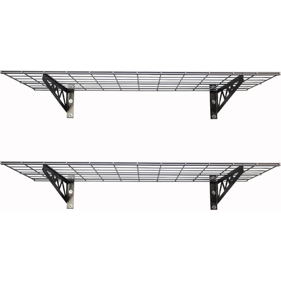YEXJ Wall Shelf Two-Pack White or Hammertone | Includes Bike Hooks | 500lb Weight Capacity (Hammertone, 24"x48")
