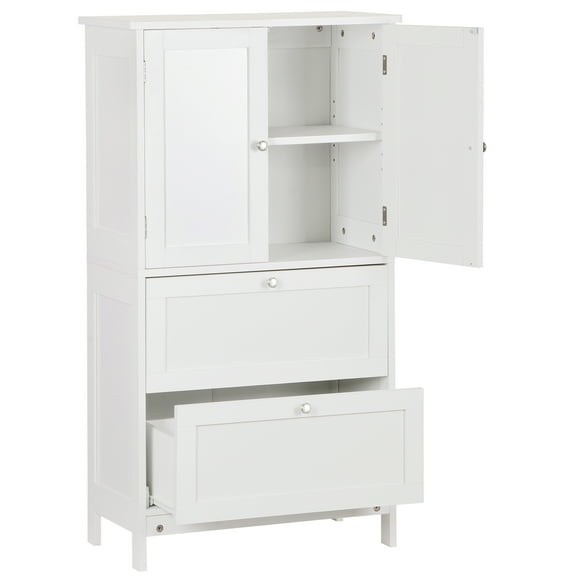 YEXJ White Freestanding Storage Floor Cabinet - Entryway Storage Unit & Console Table for Organized Home Storage