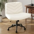 thumbnail image 1 of YEXJ Wide Criss Cross Legged Office Desk Chair with Wheels, Vanity Comfy Swivel Computer Chairs for Home Office Reading Makeup-With Wheels-Beige, 1 of 9