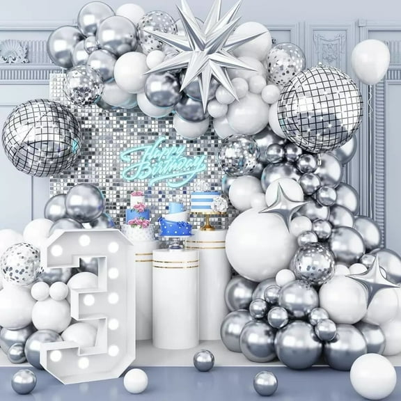 YEYIXUK 97PCS Silver White Latex Decorative Balloon Arch Garland Set - Perfect for Graduation  Wedding Birthday Bachelorette Party Backdrop Decoration - Suitable for Indoor and Outdoor
