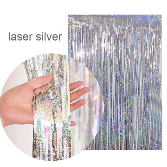YEYIXUK Pack Of 2 Party Decorative Foil Door Curtain Laser Silver 200x100cm