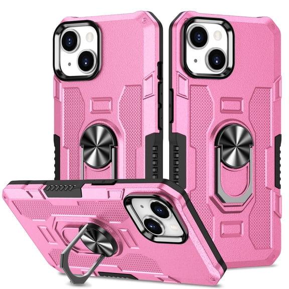YEYKX Case for iPhone 15 Plus, Ring Holder Kickstand Anti-Fingerprint Non-slip Anti-Drop Heavy Duty Defender Rugged Case Cover for iPhone 15 Plus Phone 6.7 inches,Pink,For iPhone 15 Plus