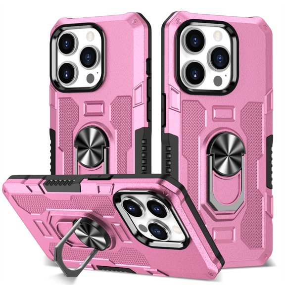 YEYKX Case for iPhone 15 Pro Max, Ring Holder Kickstand Anti-Fingerprint Non-slip Anti-Drop Heavy Duty Defender Rugged Case Cover for iPhone 15 Pro Max Phone 6.7 inches,Pink,For iPhone 15 Pro Max