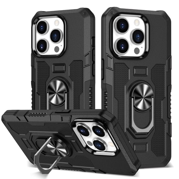 YEYKX Case for iPhone 15 Pro Max, Ring Holder Kickstand Anti-Fingerprint Non-slip Anti-Drop Heavy Duty Defender Rugged Case Cover for iPhone 15 Pro Max Phone 6.7 inches,Black,For iPhone 15 Pro Max